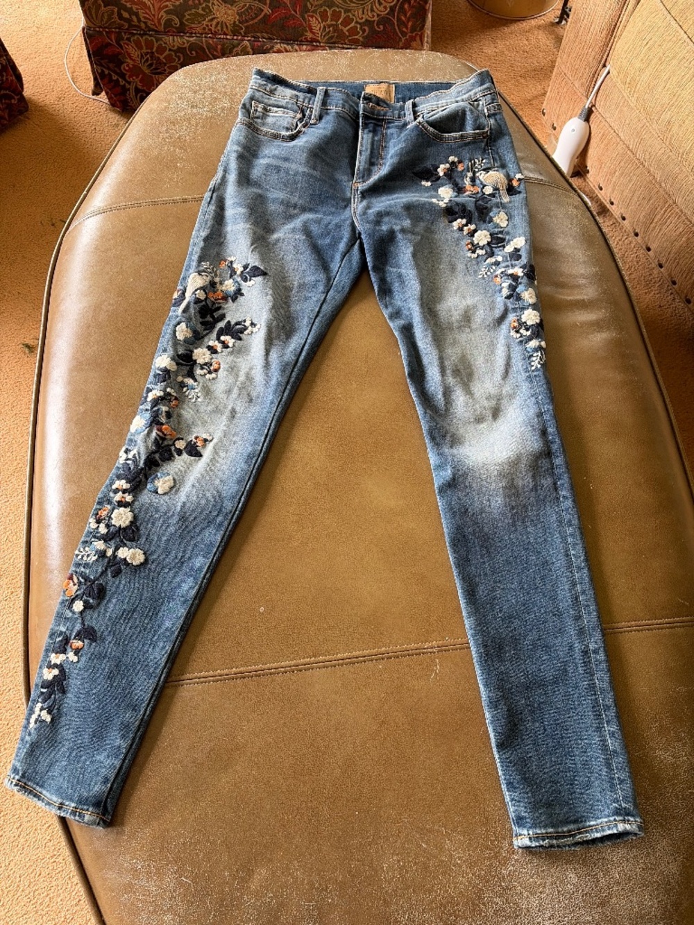 Driftwood Jackie Floral Bird Embroidered Skinny Jeans 27